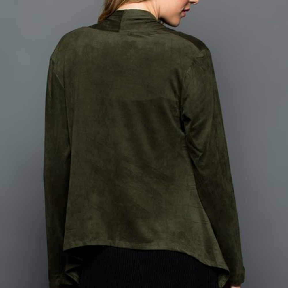 2 Left!! Olive Draped Waterfall Vegan cardigan - Picture 3 of 7
